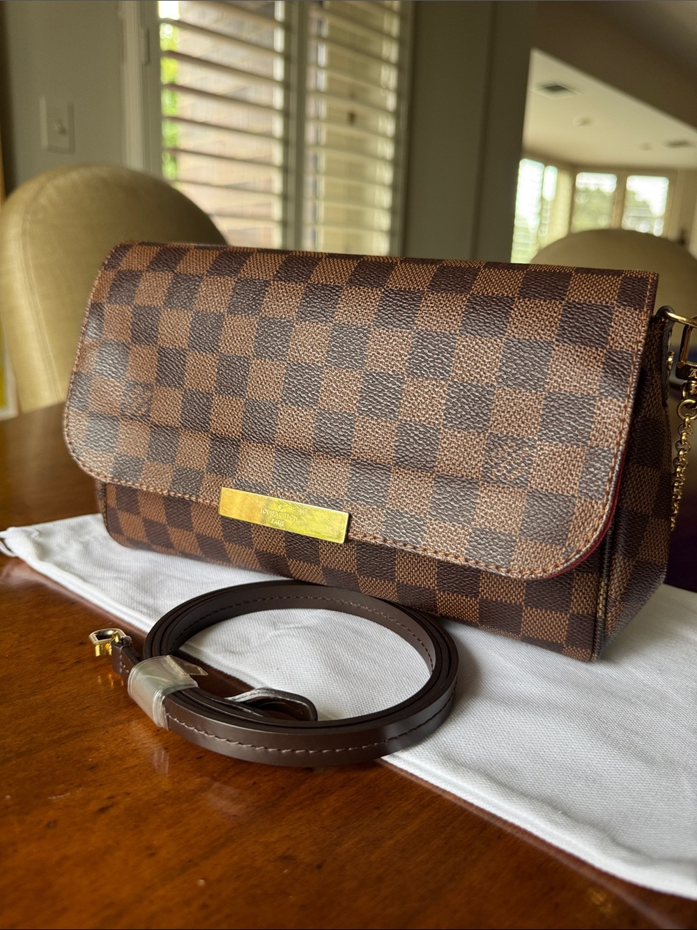 Louis Vuitton Favorite Damier Ebene Crossbody Bag with Gold Hardware